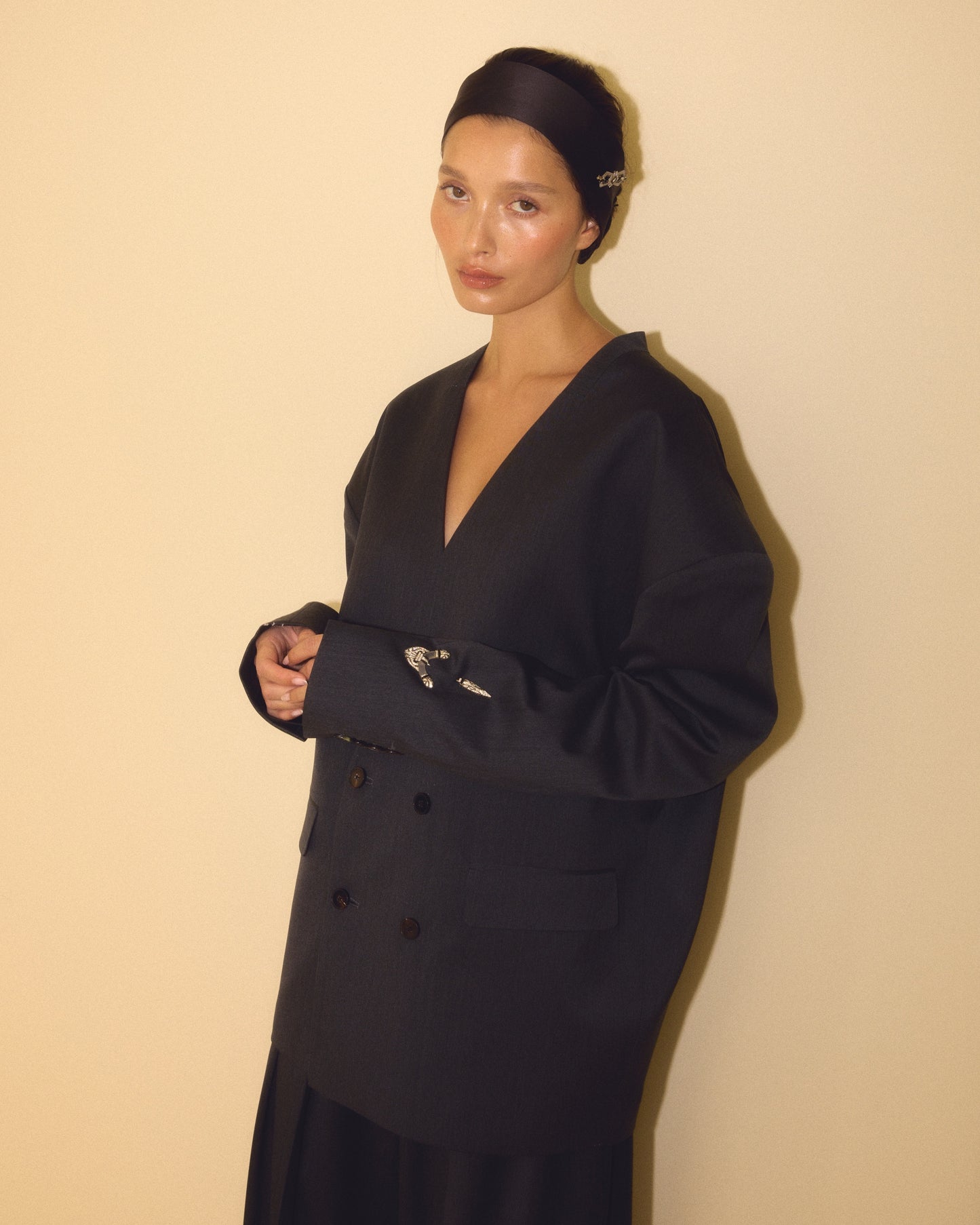 Dropped Peak Lapel Double Breasted Jacket