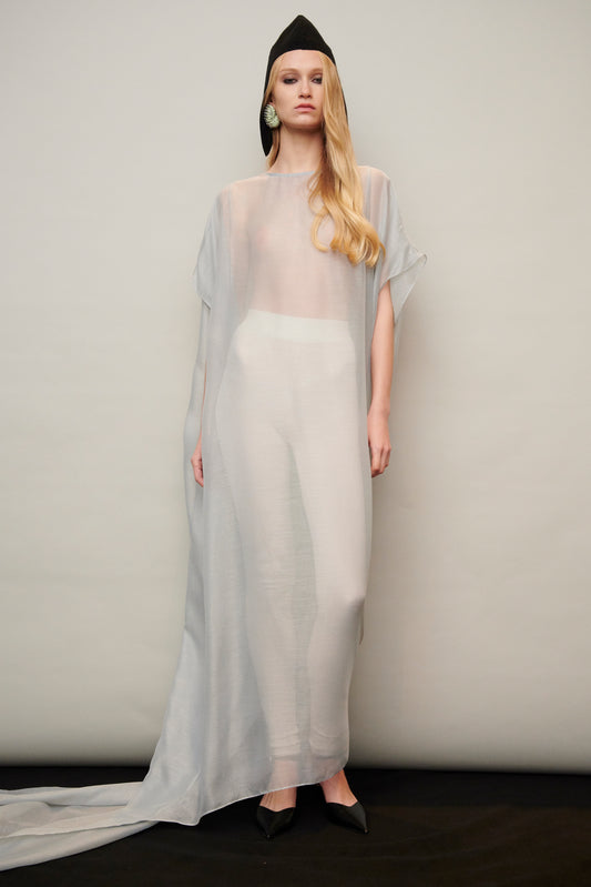 Azure Breeze Tent Dress in Sheer Silk (Fabric by Jim Thompson)