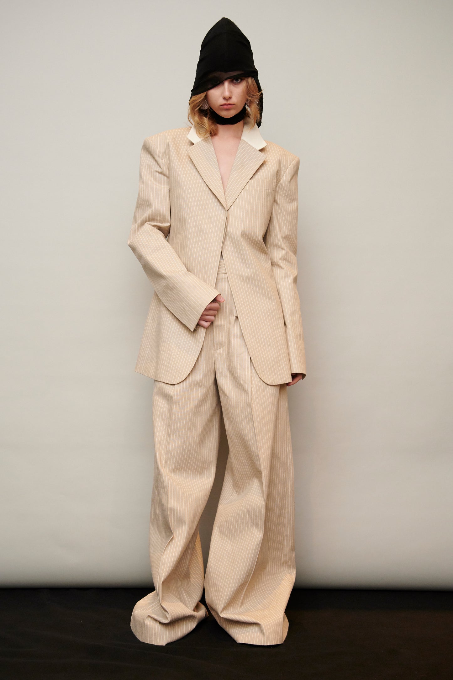 Victoria Oversized Striped Two-Tone Collar Jacket